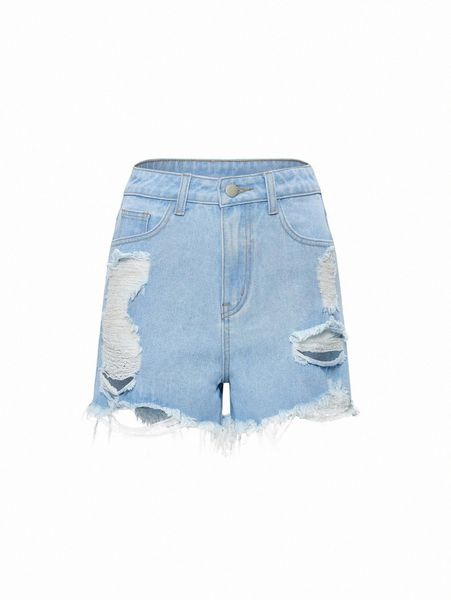 

ripped raw hem slant pocket denim shorts 234d#, White;black