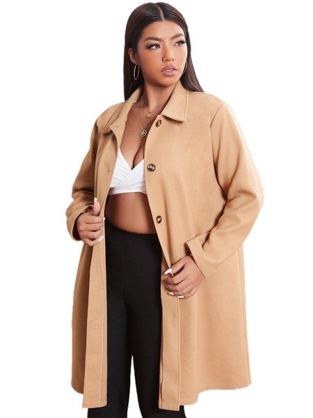 

plus single breasted solid overcoat k6ww#, Black