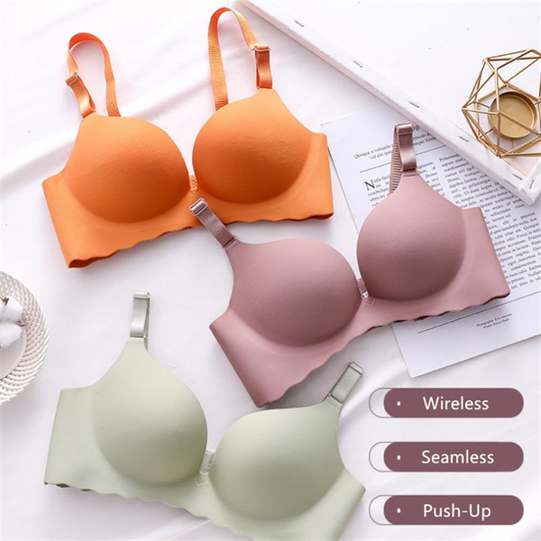 

one-piece bra women wireless breathable underwear gather push up simple lingerie seamless bralette candy color, Red;black