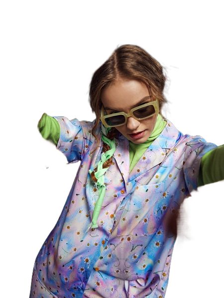 

x phozoho tie dye floral print patched pocket blouse y1jv#, White