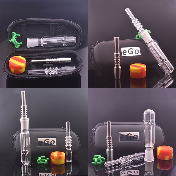 Viagem fumando o queimador de óleo de vidro de 14 mm colecionar kit de tubo de aço inoxidável ponta de quartzo quartz silicone cera jarra para plataformas de água bong com caixa de presente do ego