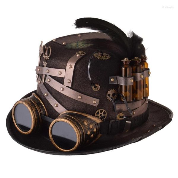 Berretti Uomo Donna Handmade Steampunk Top Hat Magic Bowler Punk Cosplay FedoraBerets