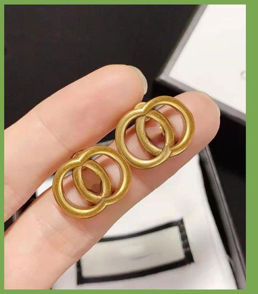 

brand designer classic style double g letter stud earrings aretes ladies fashion simple jewelry retro ear studs 2 pairs oo, Golden;silver
