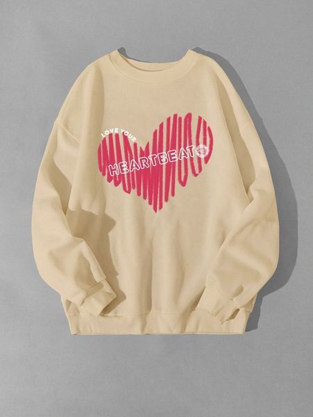 

heart & letter graphic drop shoulder pullover e9h5#, Black