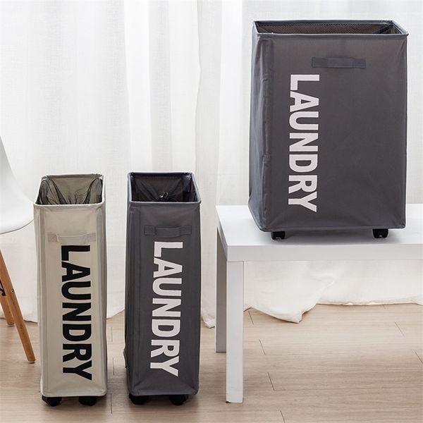 Oxford Foldable Laundry Bucket com rodas Organizador de armazenamento de roupas sujas cesta de grade lj200821