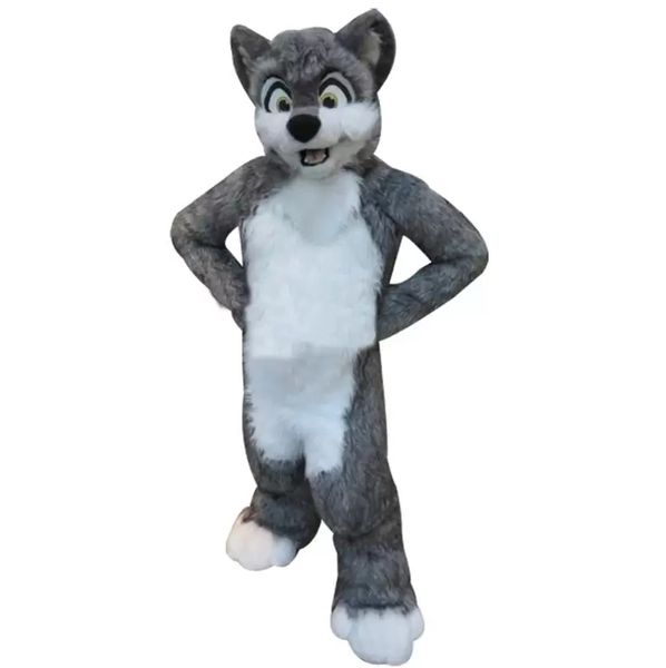 Fursuit Dai capelli lunghi Husky Dog Fox Wolf Mascot Costumes Halloween Fancy Party Dress Personaggio dei cartoni animati Carnevale Natale