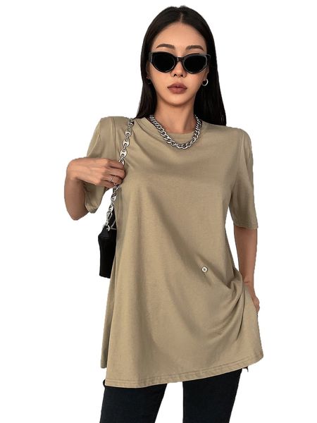 

dazy solid ruched detail tee x9st#, White