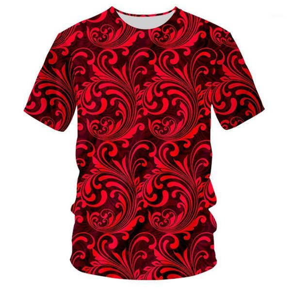 Homens camisetas IFPD Verão Top Mulheres / Homens Impressão 3D Vermelho Floral T Camisa Paisley Padrão Grupo Pescoço Casual Plus Size Streetwear