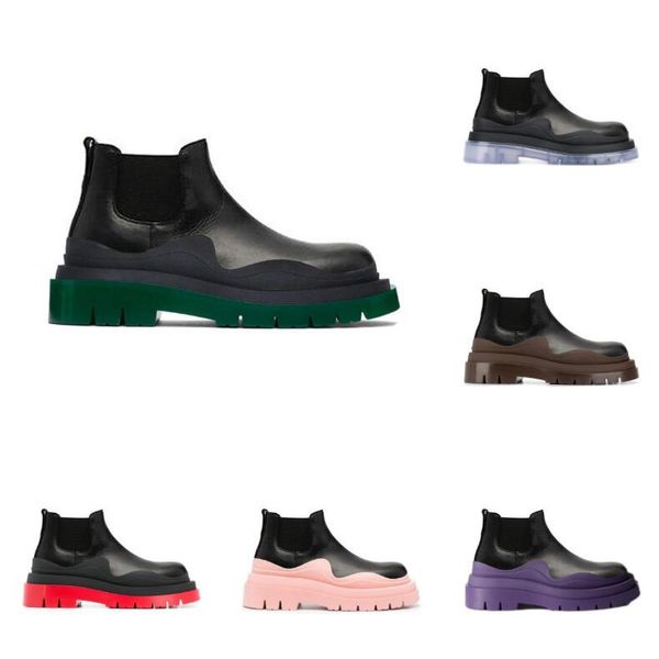 

two tone tire chelsea boots women platform chunky boot lady luxe design men calf desiger low tobe calfskin slip-on style round toe boots bla, Black