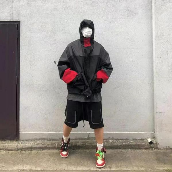 

2022 outdoor jacket street coats hooded patchwork jackets streetwear outerwear zip up hoodie windbreaker, Black;brown