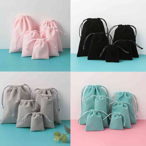 

5pcs 8 colors storage velvet bags beads/tea/candy/jewelry organza drawstring bag for wedding christmas gift pouches, Pink;blue