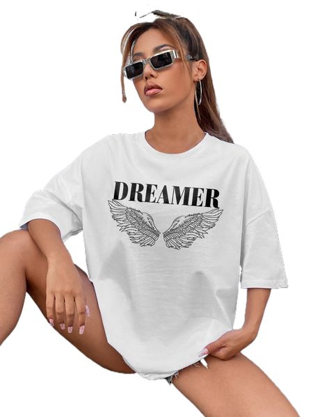 

wings & letter graphic drop shoulder tee x511#, White