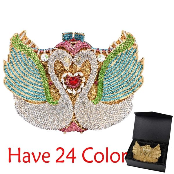 

swan shape clutch women luxury rainbow crystal clutch evening s bling wedding bag sc041 220624