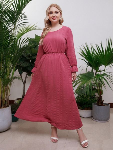 

plus flounce sleeve textured dress v52q#, Black