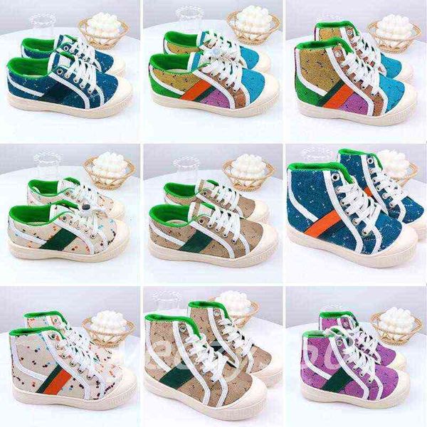 

kids designer casual sneakers tiger childrens tennis 1977 sneaker girls boys tiger flower print ivory canvas linen fabric high low cut, Black