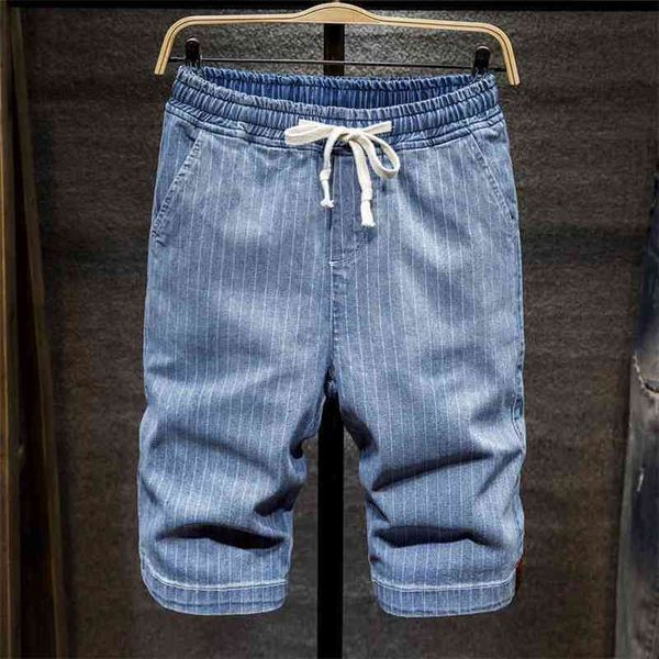 Plus Größe 5XL 6XL 7XL Herren Gestreifte Kurze Jeans Sommer Mode Erweiterte Stretch Casual Denim Shorts Hosen Männliche Marke 210322