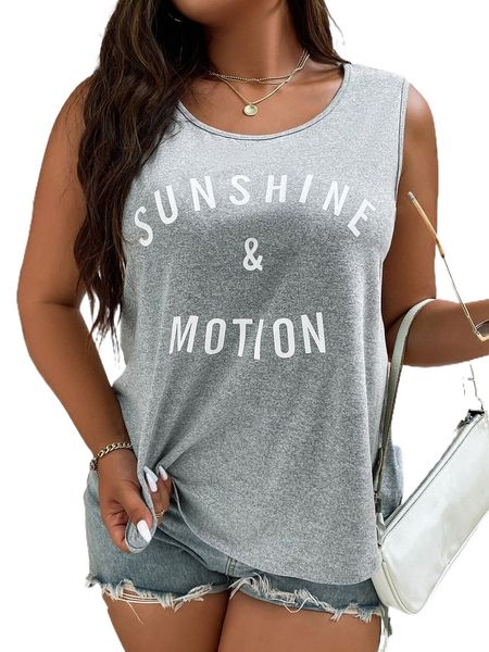 

plus letter graphic curved hem tank 18xi#, Black