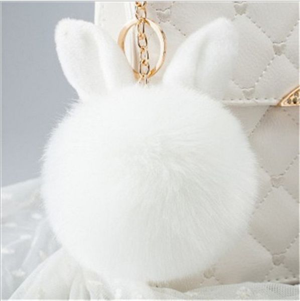 New Plush Rabbit Fur Ball Keychain fofo moda coelhos ouvidos bonecos de pelúcia macia charme fofo bebê para meninas garotas presentes