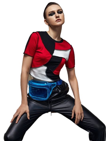 

x 4me jayla lee colorblock contrast stitch rib-knit crop tee 14es#, White