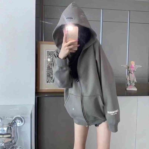

2022e fashion brand men's and women's sweater factory direct sales fg ess double thread zipper hooded cardigan letter street loose, Black