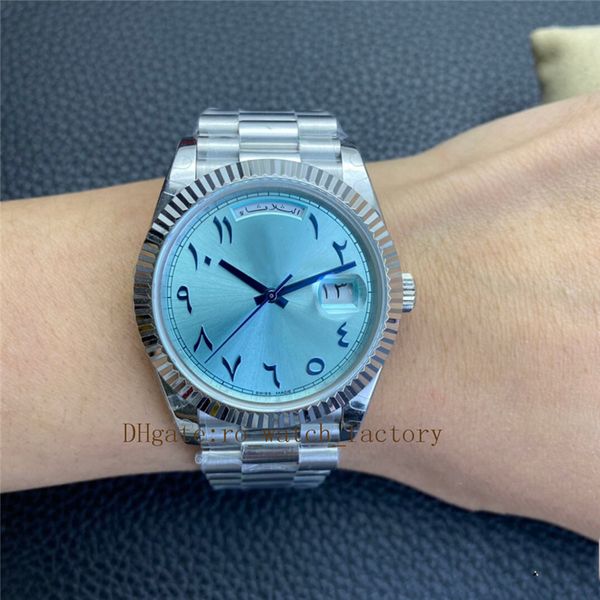 

mens watch dj factory platinum 40mm day-date ice blue arabic rare dial automatic roman numerals fashion men's watch folding mechanical, Slivery;brown