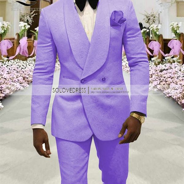 2 Stücke Herrenanzug Lavendel Casual Floral Blazer Prom Purple Smokedo Tweed Schal Lappel Dinnerparty Weiße Jacke Hochzeitsbräutigams. 220817