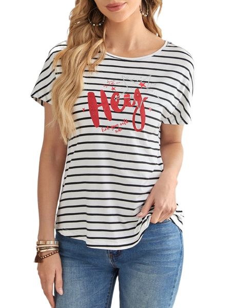 

emery rose letter graphic batwing sleeve striped tee b9nd#, White