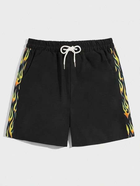 

romwe guys fire side shorts x6yj#, White;black