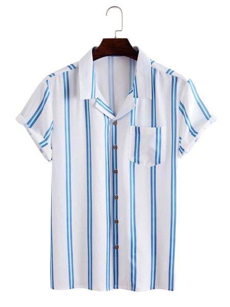 

men vertical striped patched pocket shirt 26uq#, White;black