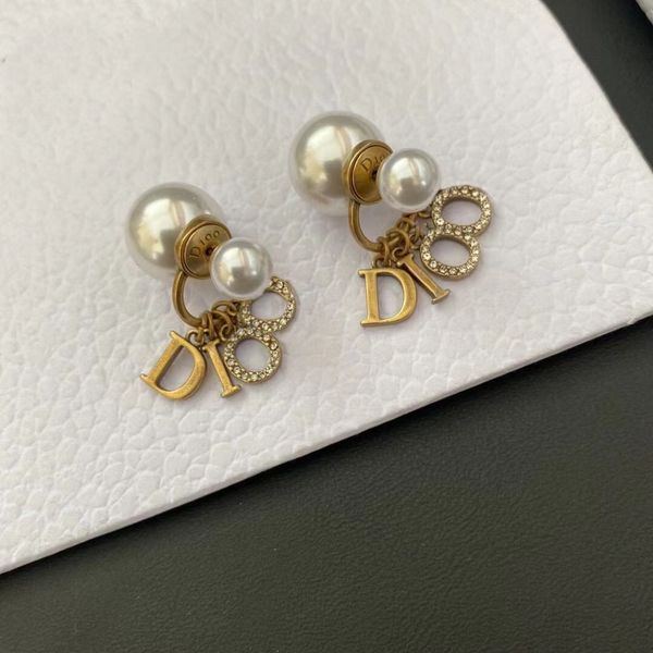 

2022 brand charm stud earrings for lady women party wedding lovers gift engagement jewelry for bride with box, Golden
