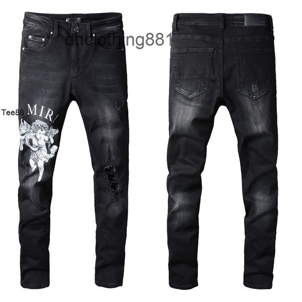 

designer men jeans amirs pants trend amirs street trendy angel pattern black hole elastic tight legged jeans #817, Blue