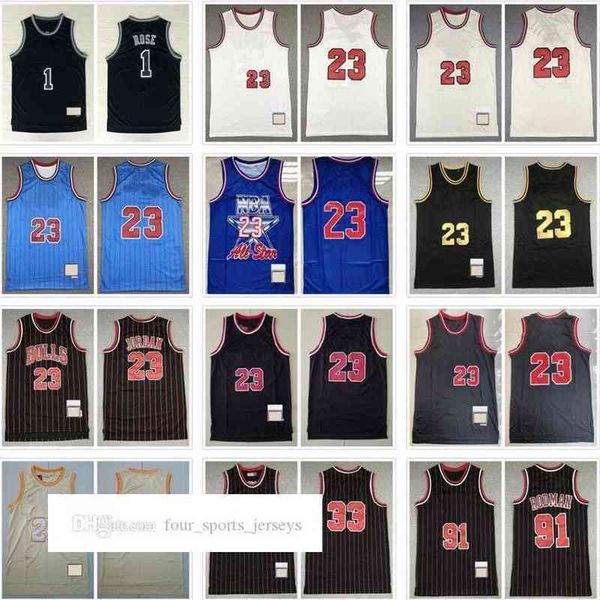 

retro mitchell and ness basketball jerseys 1 derrick rose 08-09 91 dennis rodman scottie pippen 95-96 97-98 jersey size, Black