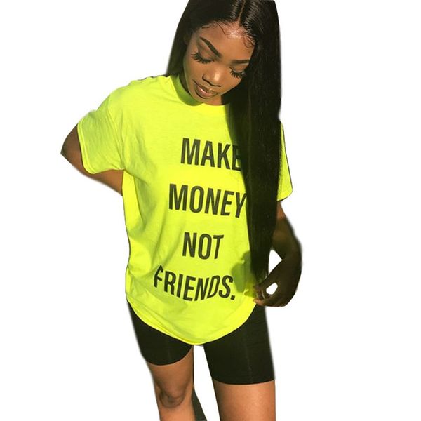 

2020 make more money not friends yellow letter leisure sports fashion women t shrts tees funny t shirts mx200721, White
