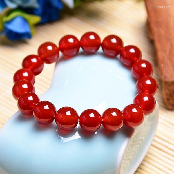 Fili di perline 8mm Braccialetto di pietra di agata rossa naturale per le donne Braccialetti di cristallo di corda elastica Braccialetto Gioielli di preghiera di energia Buddha Gi Inte22