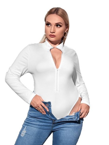 

plus half zip bodysuit c2ln#, Black