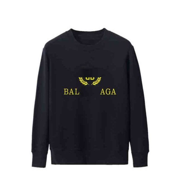 

designer spring balenciga balanciagas ear of wheat printed cotton round neck sweater hoodie men's and women's loose and versatile, Black