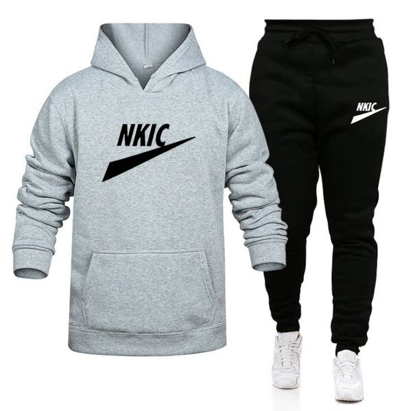 

fashion streetwear brand tracksuit mens hip hop style printing two pieces sets hoodies and sweatpants autumn new mens set, Gray