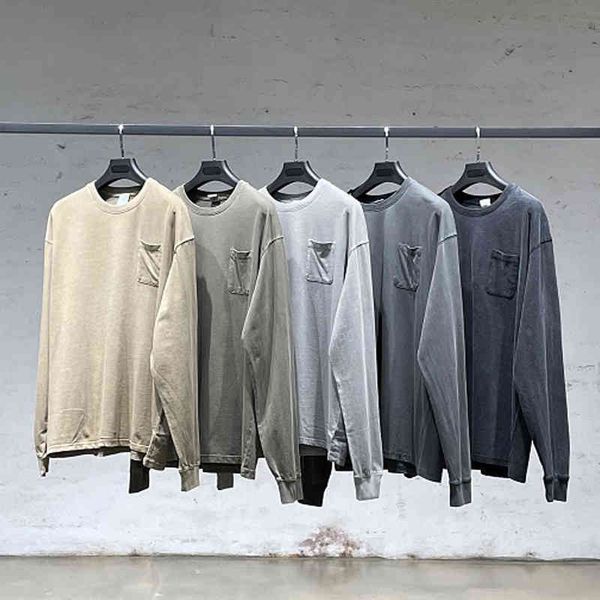 

men's t-shirts spring and autumn ins hip hop wash old long sleeve oversize loose high street pocket backing t xt0t, White;black