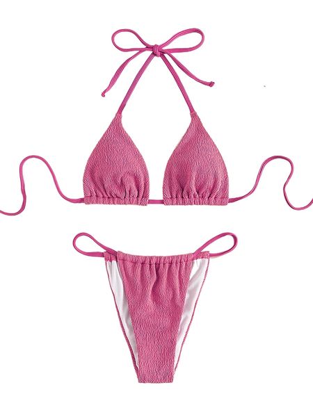 

plain halter triangle bikini swimsuit 21n0#, White;black