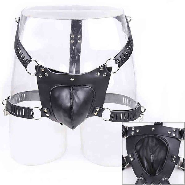 Nxy Sm Bondage Camatech Pu Leather Penis Cock Cage Bdsm Scroto Mutandine Gioco per adulti Dispositivo di castità maschile regolabile Cintura Uomo Giocattoli erotici 220423