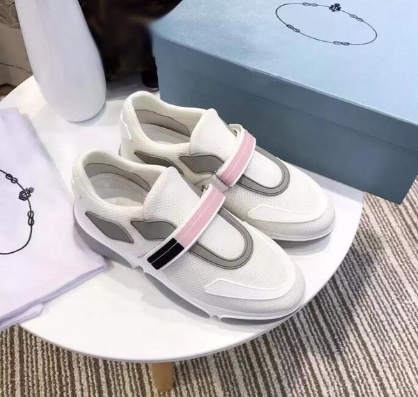 

lady designer casual shoes triangle thick sole double wheel nylon sneakers women white canvas luxury low leather shoes u7w4, Black
