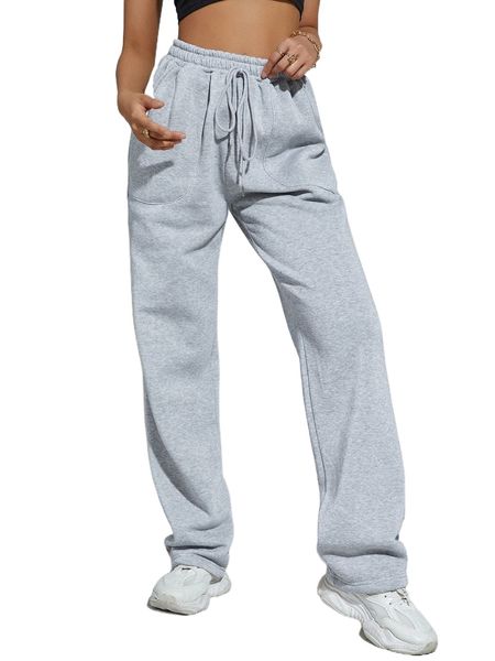 

slant pockets drawstring waist sweatpants e6c2#, Black;white