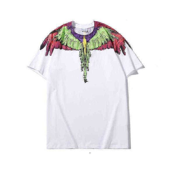 

tee t-shirt tees shirt s 20ss mb graffiti parrot wings feather print couple loose short sleeve 1s1s1, White;black