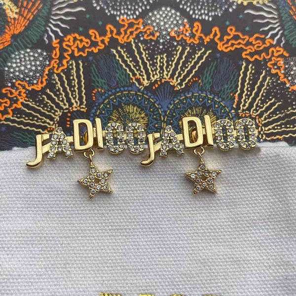 

diamond inlaid letter star earrings fashion simple and versatile star earrings ear style, Golden