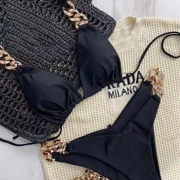 

luxury design two piece bikini g chain swimsuit women push up bikini set swimwear bathing suit beachwear xl 220509, White;black