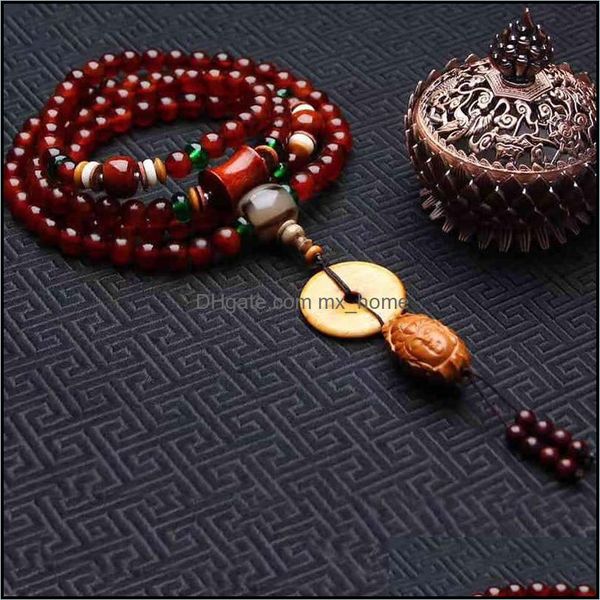 Produtos de estilo chinês natural tibetano vermelho cornu buddha bread pulseira 108 diy com olive núcleo e sândalo bambu nó de gota entrega 2021