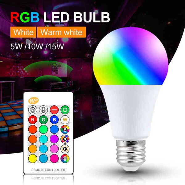 Luzes de lâmpada LED e27 RGB 220V 110V RGBWW RGBW LED LED Manorável colorido Dimmable com 24 key IR Remote Control Home Decoration H220428