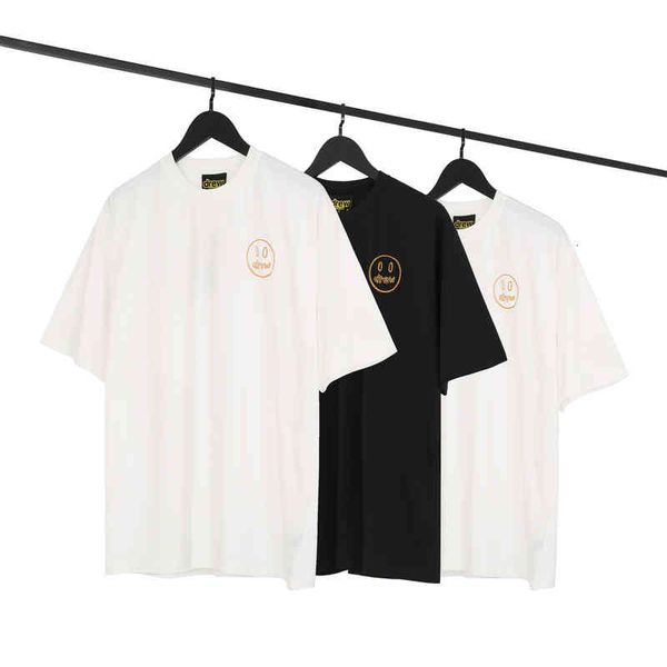 

men's t-shirts spring and summer fashion br embroidered smiling face round neck pullover men's women's short sleeves, White;black