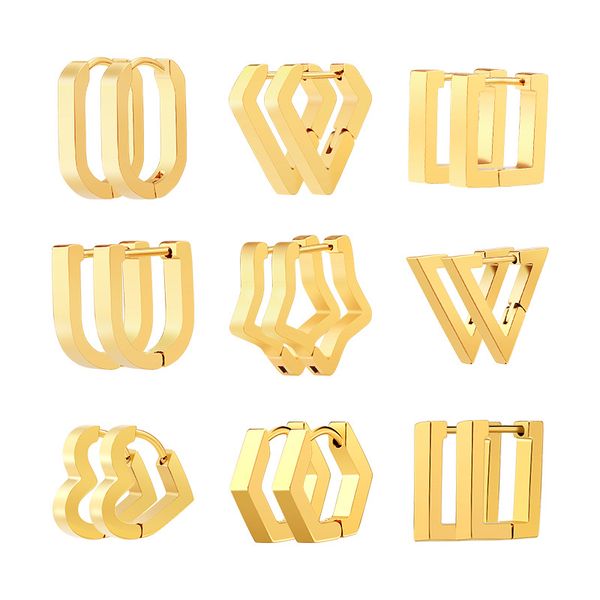 

fashion geometric love heart triangle square hexagon ear cuff stainless steel ear clip earrings for women jewelry, Silver