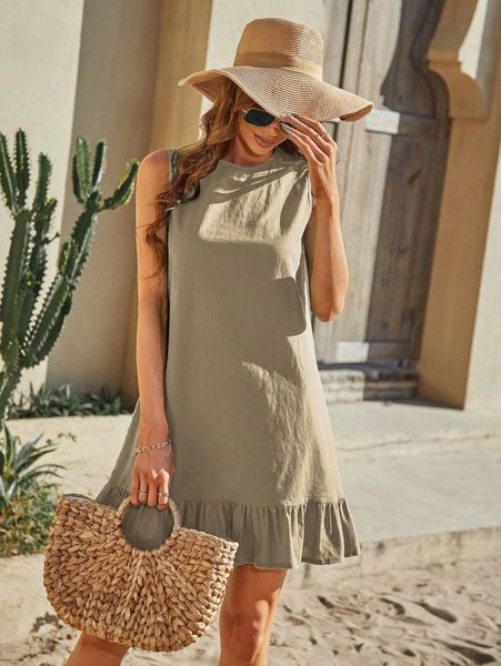 

ruffle hem sleeveless smock dress z5ep#, Black;gray